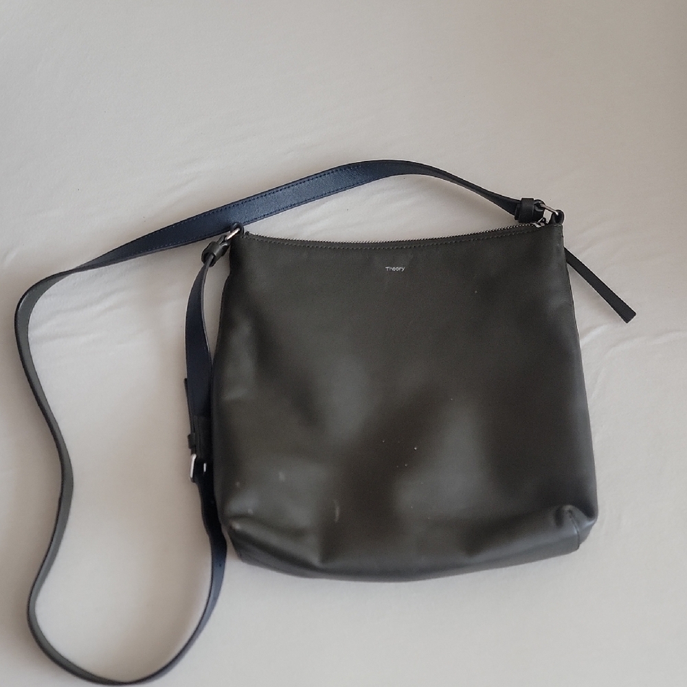 Theory Black Crossbody Bag with Navy Strap